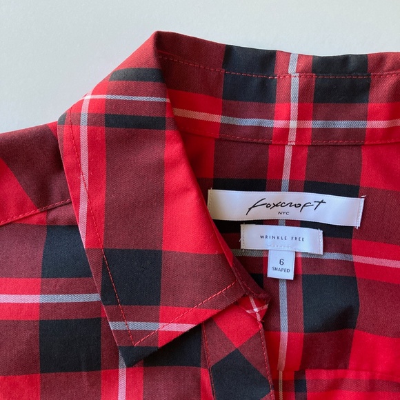 NEW Red Plaid Shirt Tunic Size 6 Foxcroft Holiday Tartan Wrinkle-Free Shaped Fit - Picture 9 of 12